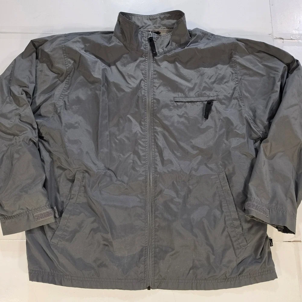 Nike Mens Full Zip Windbreaker Jacket Grey Jersey Lined XL Pocket Logo Vtg 2001
